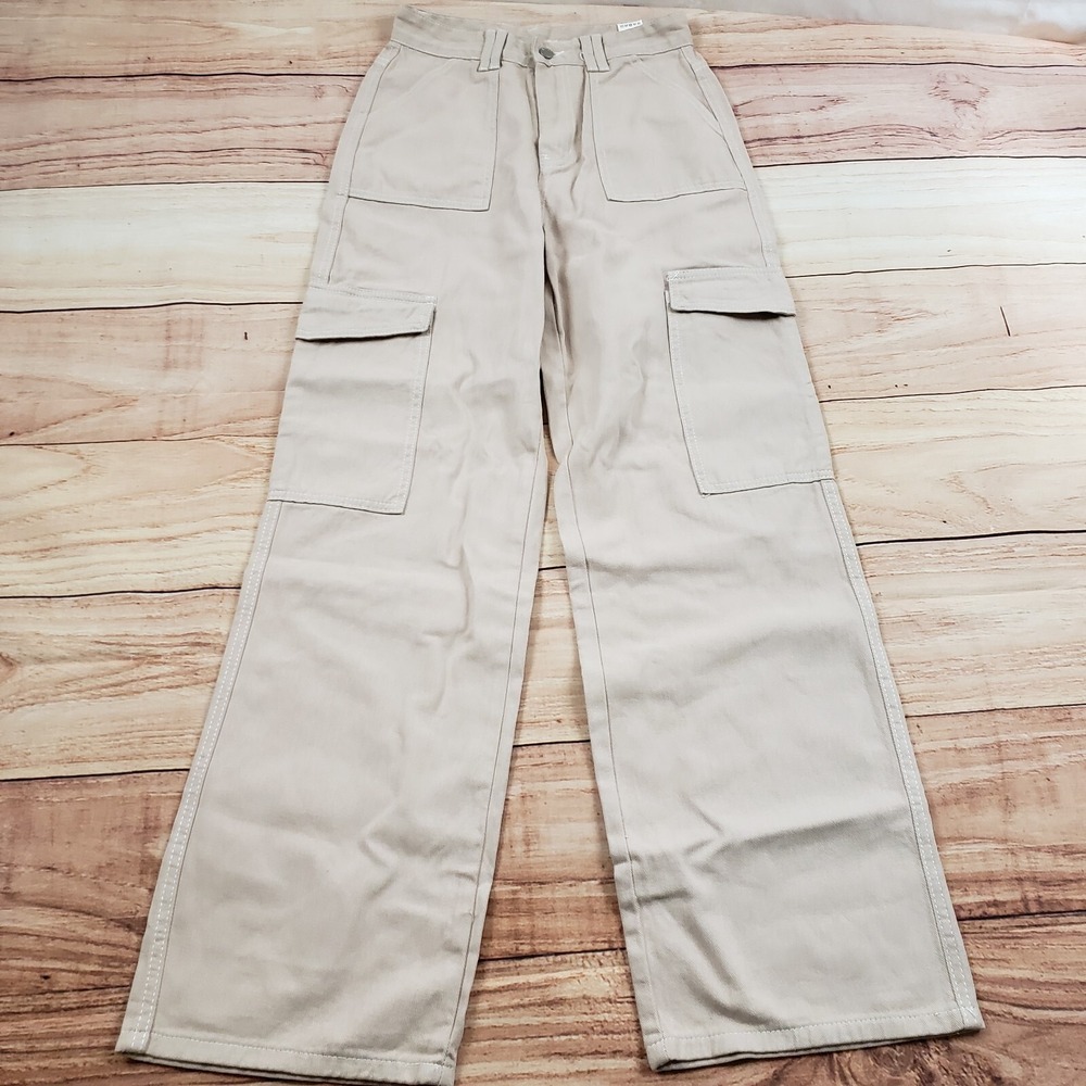 SheIn Pants Womens Small Brown Cargo Regular‎ Wide Leg Pockets Utility 27x31 A1